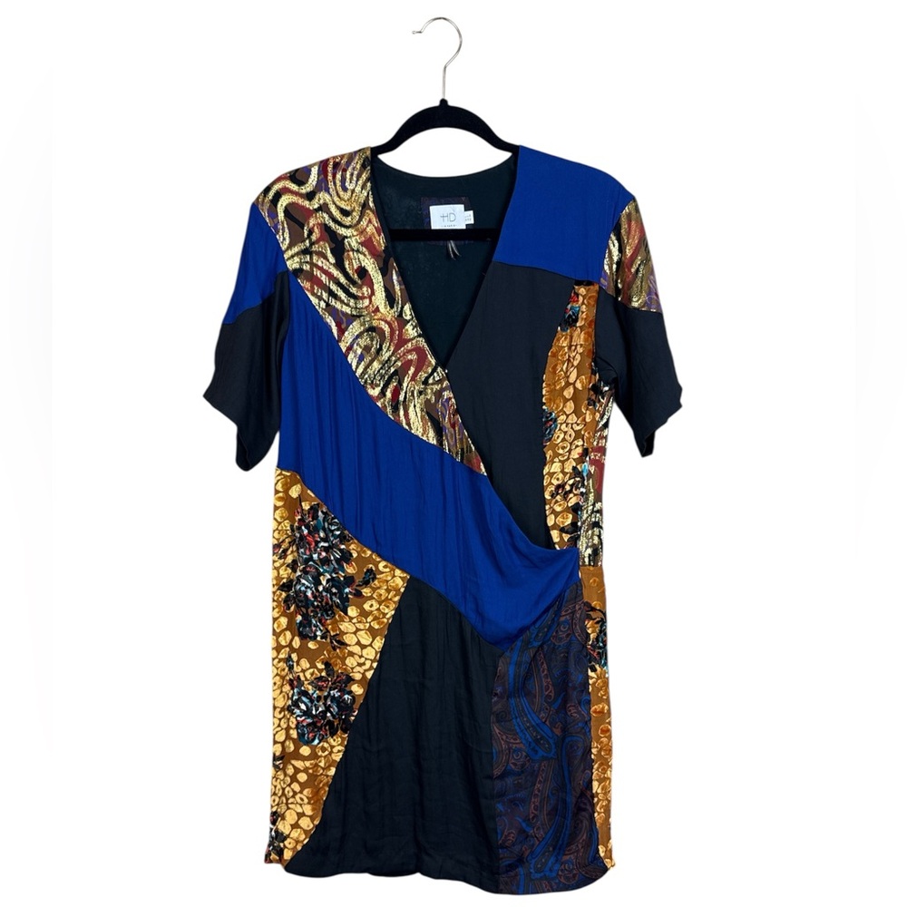 HD in Paris | Colorblock Silk Blend Dress US 2 Metallic Anthropologie